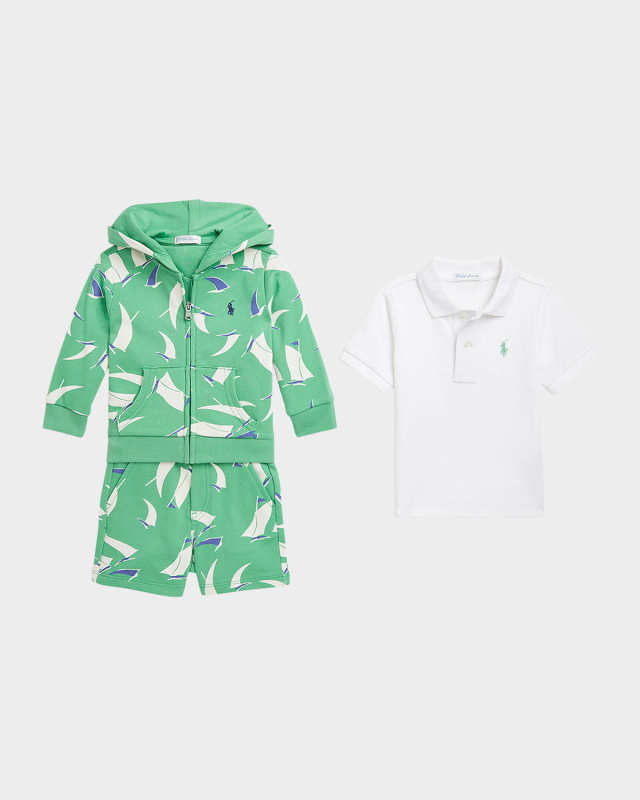 Boy's Sail-Boat Printed Three-Piece Set, Size 3M-